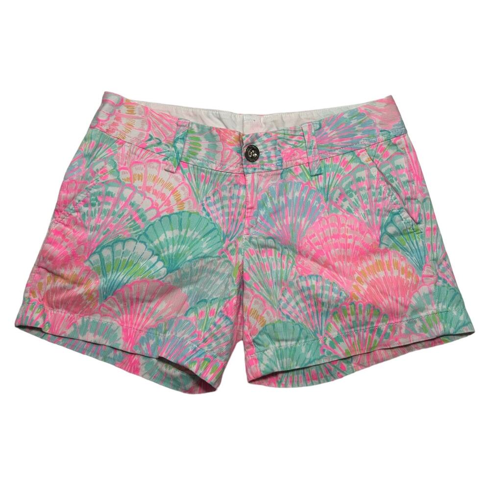 Lilly Pulitzer Callahan Short Size 00 Pink Green Seashell Print Low Rise Stretch